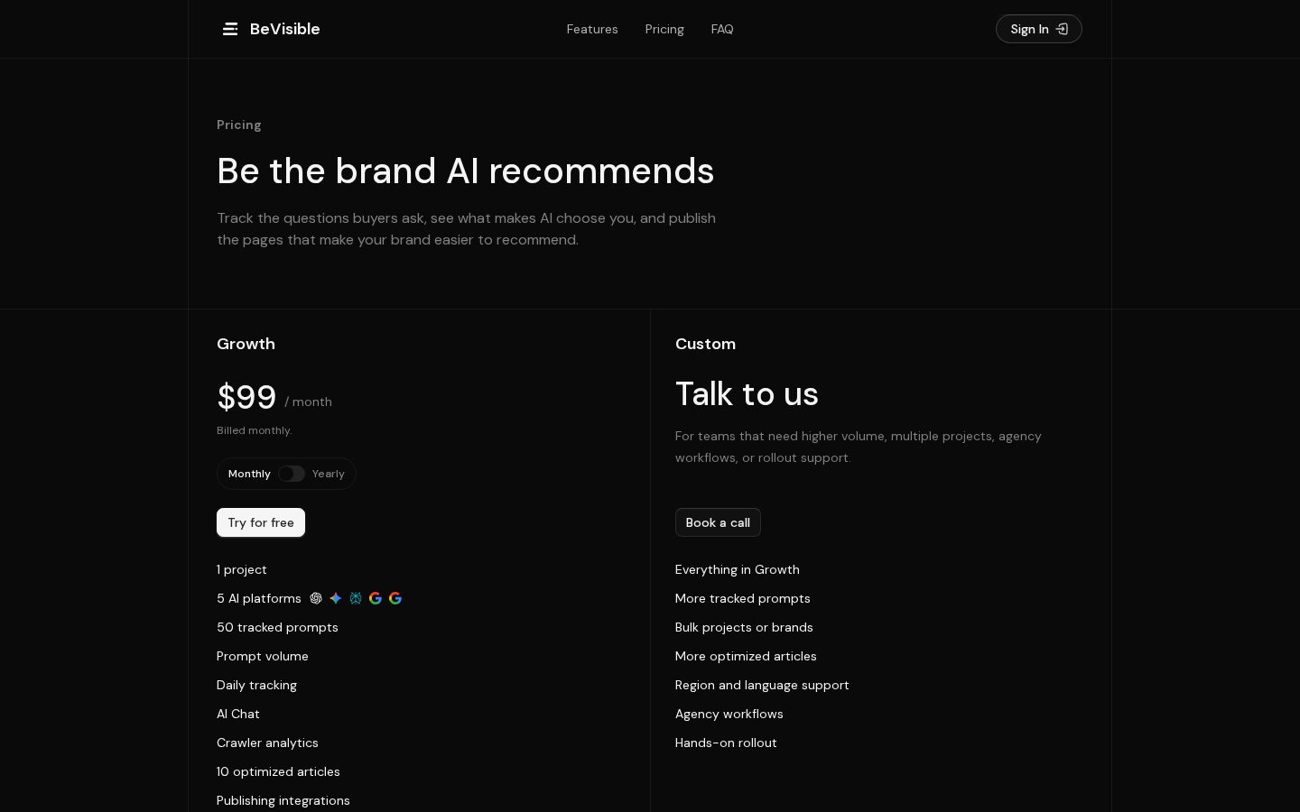BeVisible Pricing