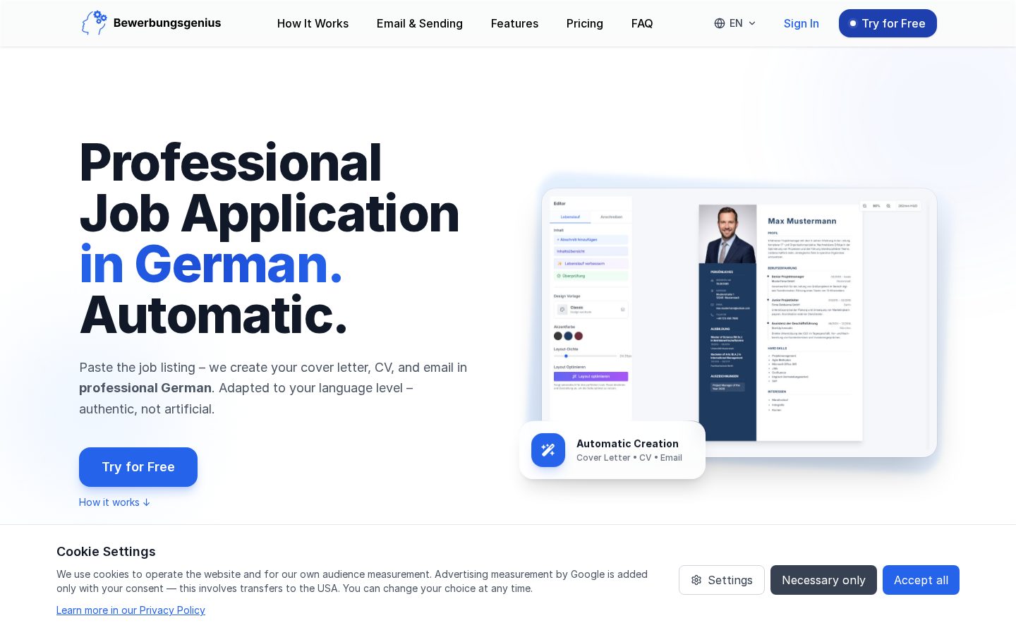 Bewerbungsgenius Homepage