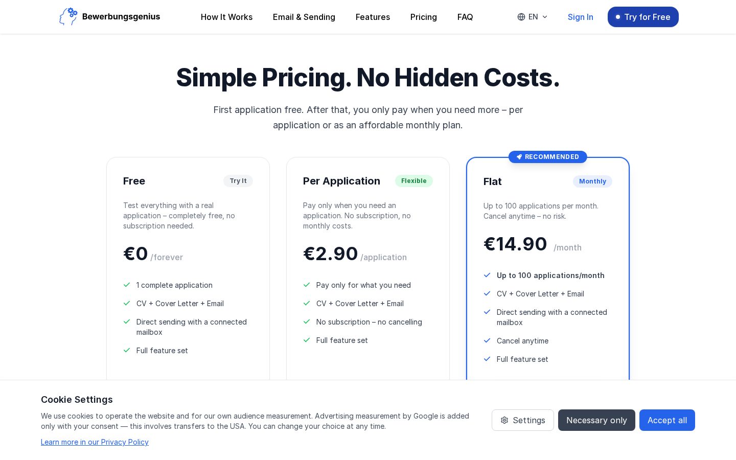 Bewerbungsgenius Pricing