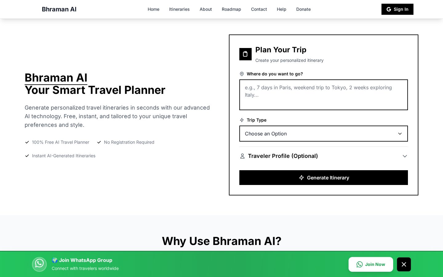 Bhraman AI Homepage