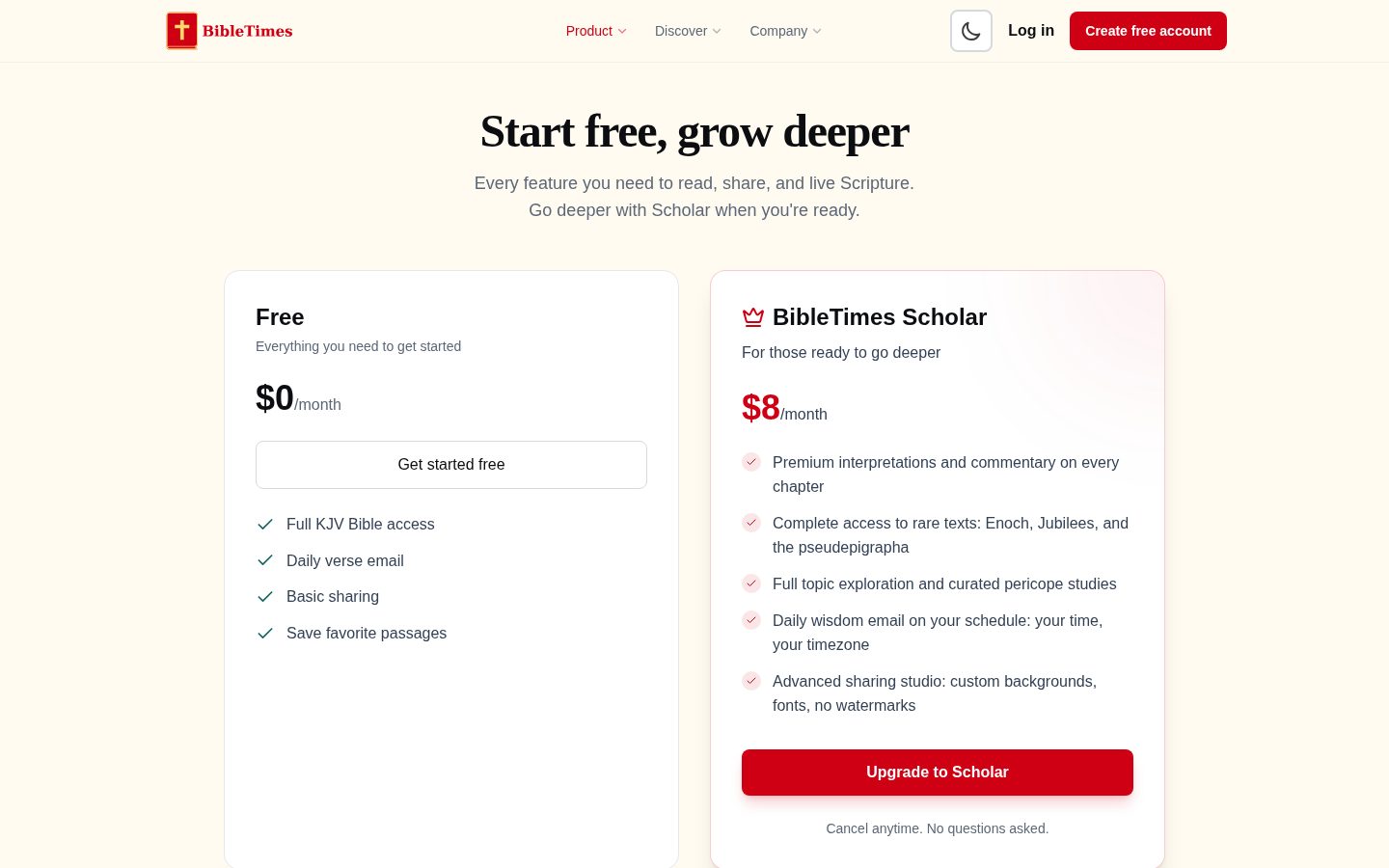 BibleTimes Pricing