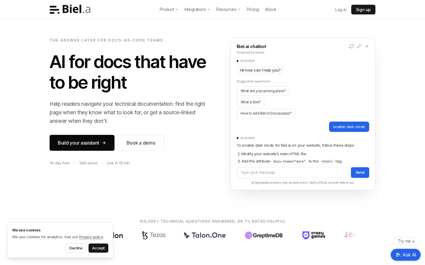 Biel.ai Homepage