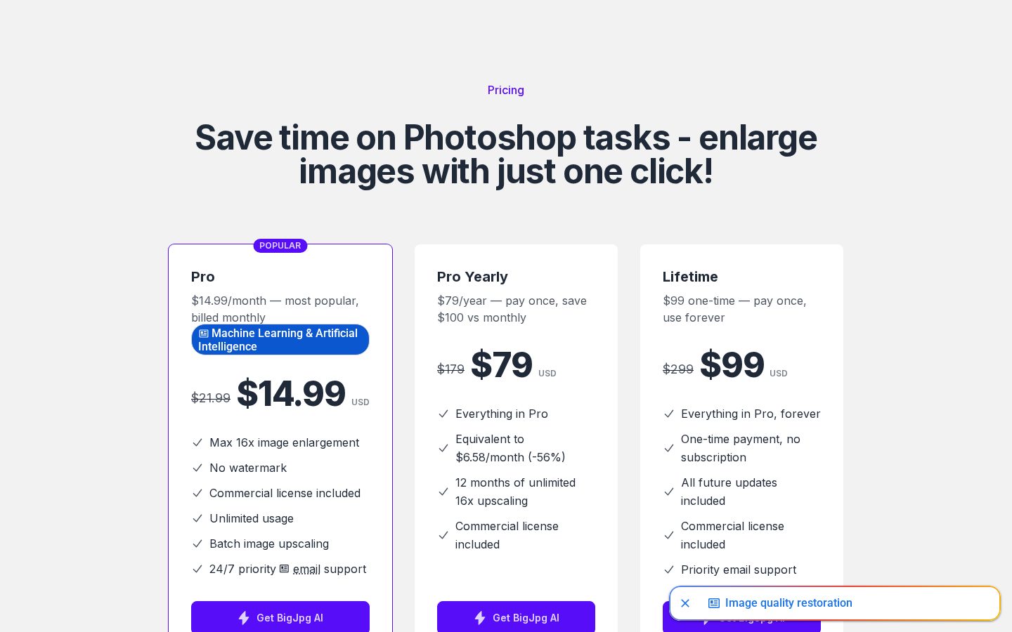 BigJpg AI Pricing