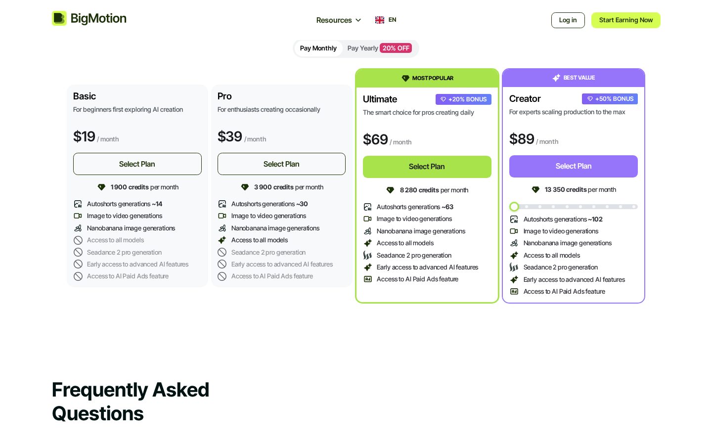 BigMotion AI Slideshow Pricing