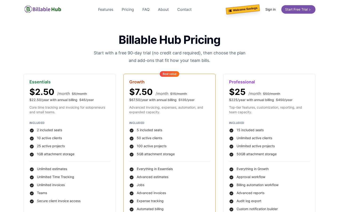 Billable Hub Pricing