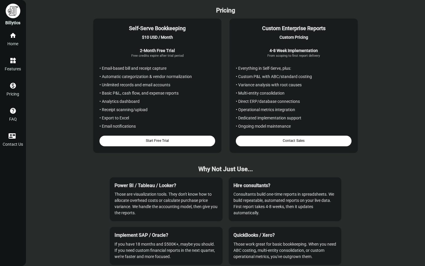 Billytics Pricing