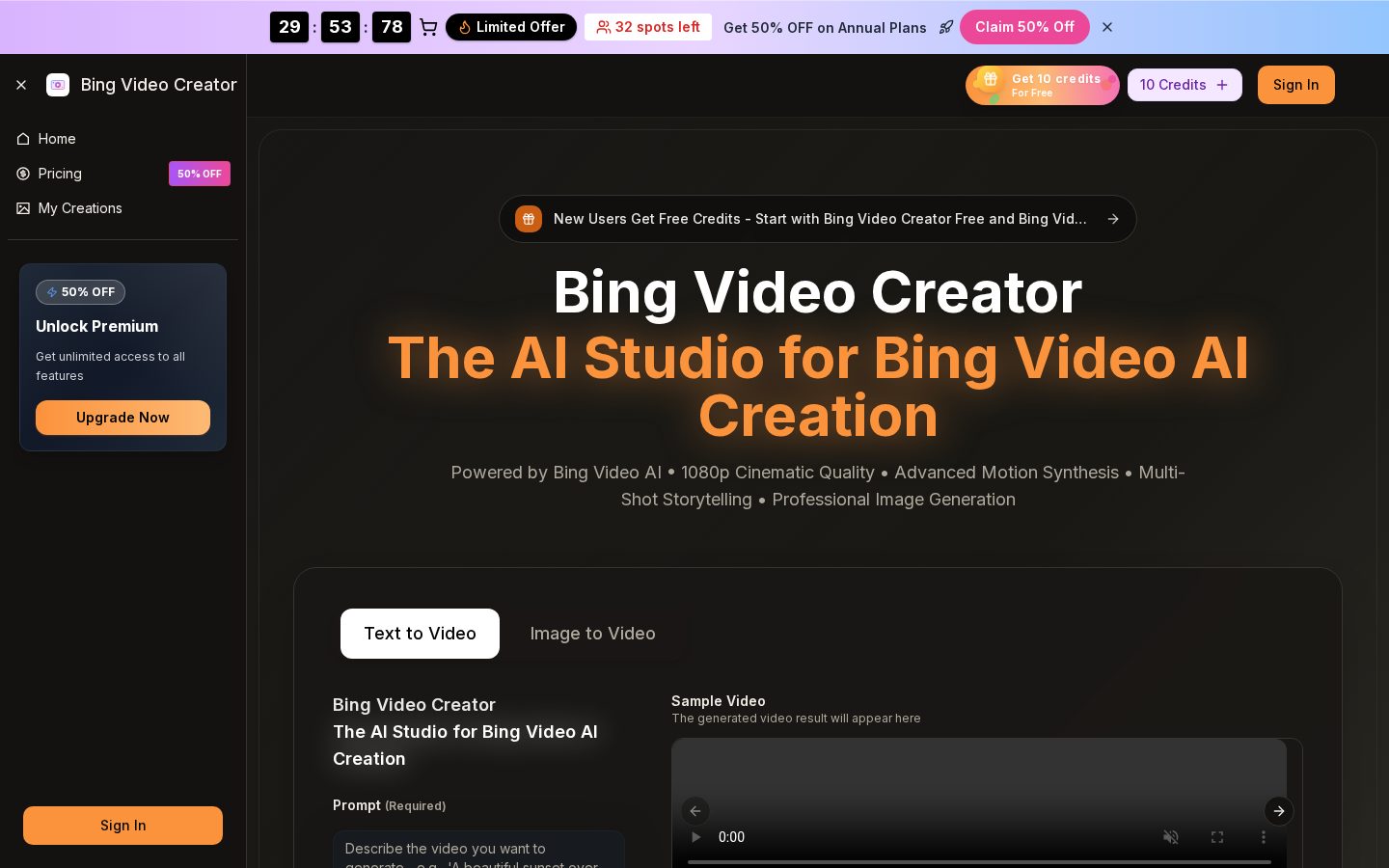 Bing Video Creator Homepage