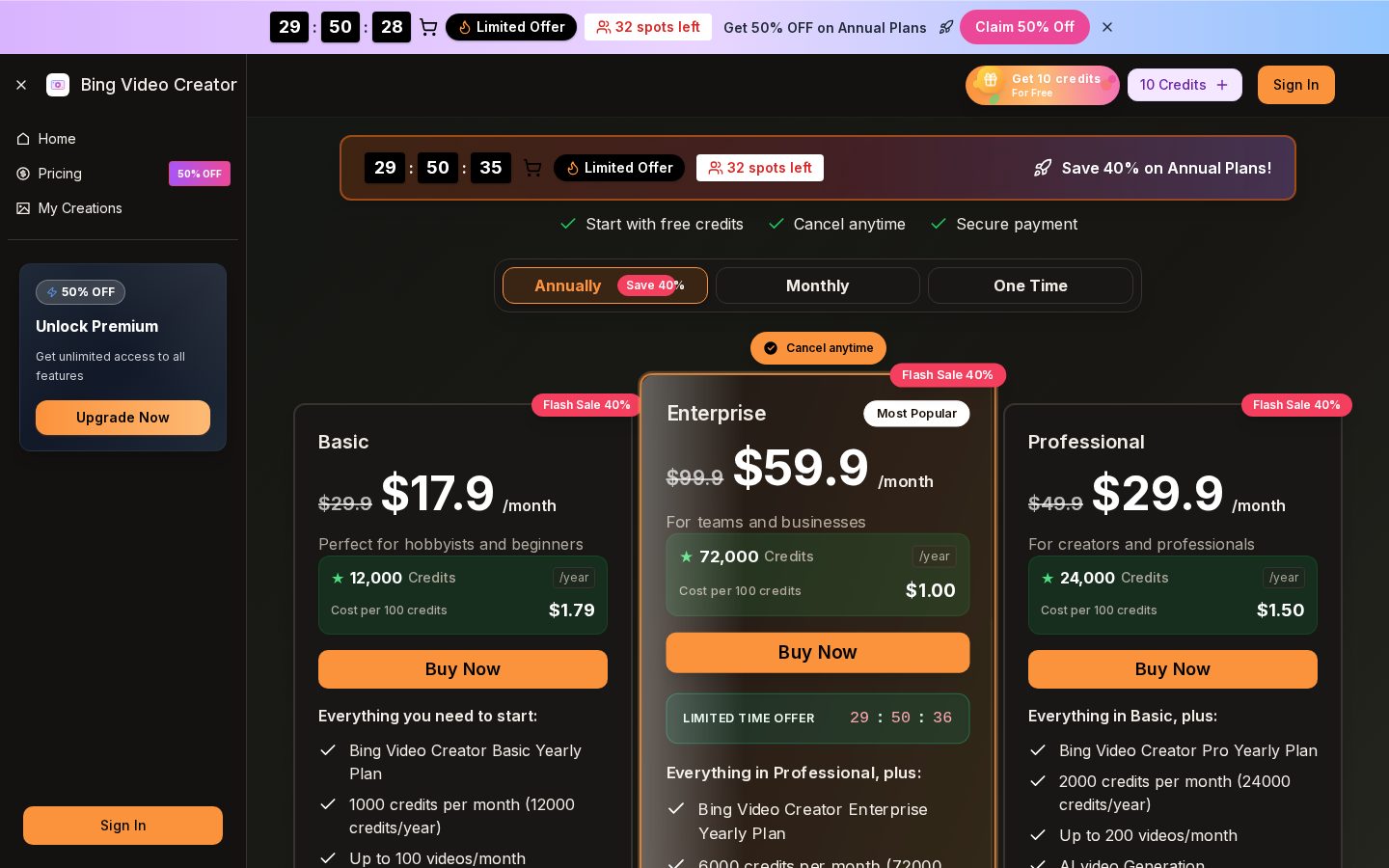 Bing Video Creator Pricing