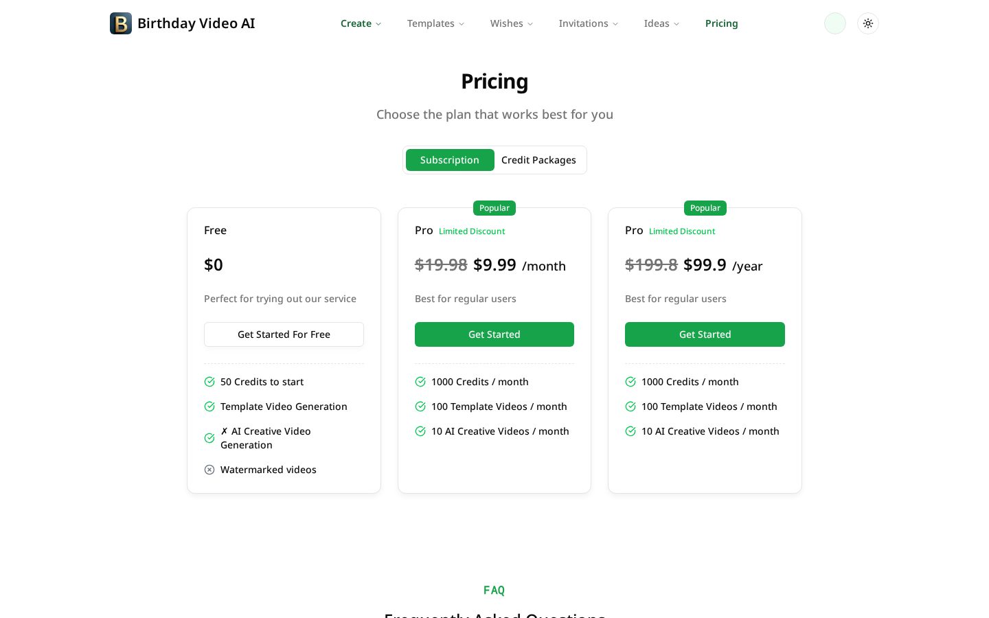 BirthdayVideoAI Pricing