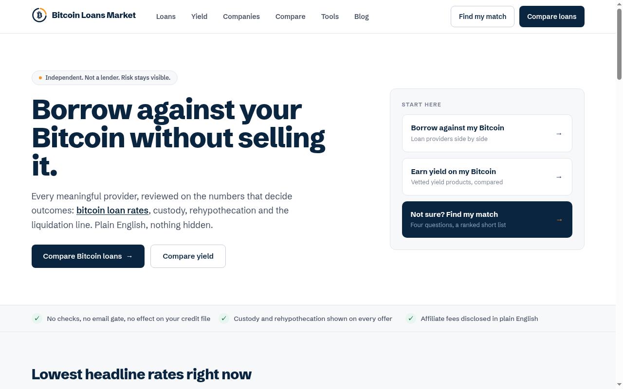 Bitcoin Loans Market Homepage