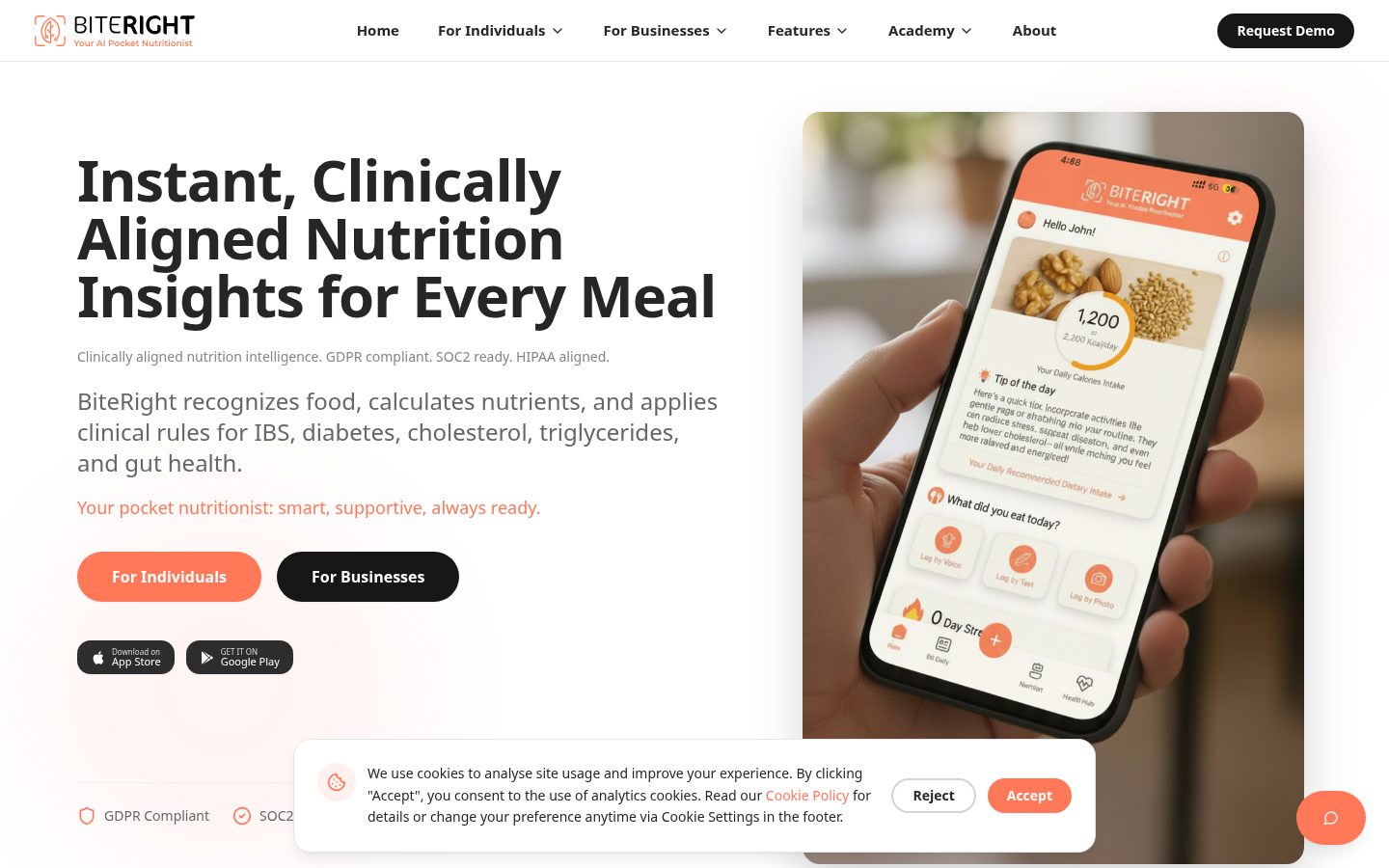 BiteRight AI Nutrition Tracker Homepage