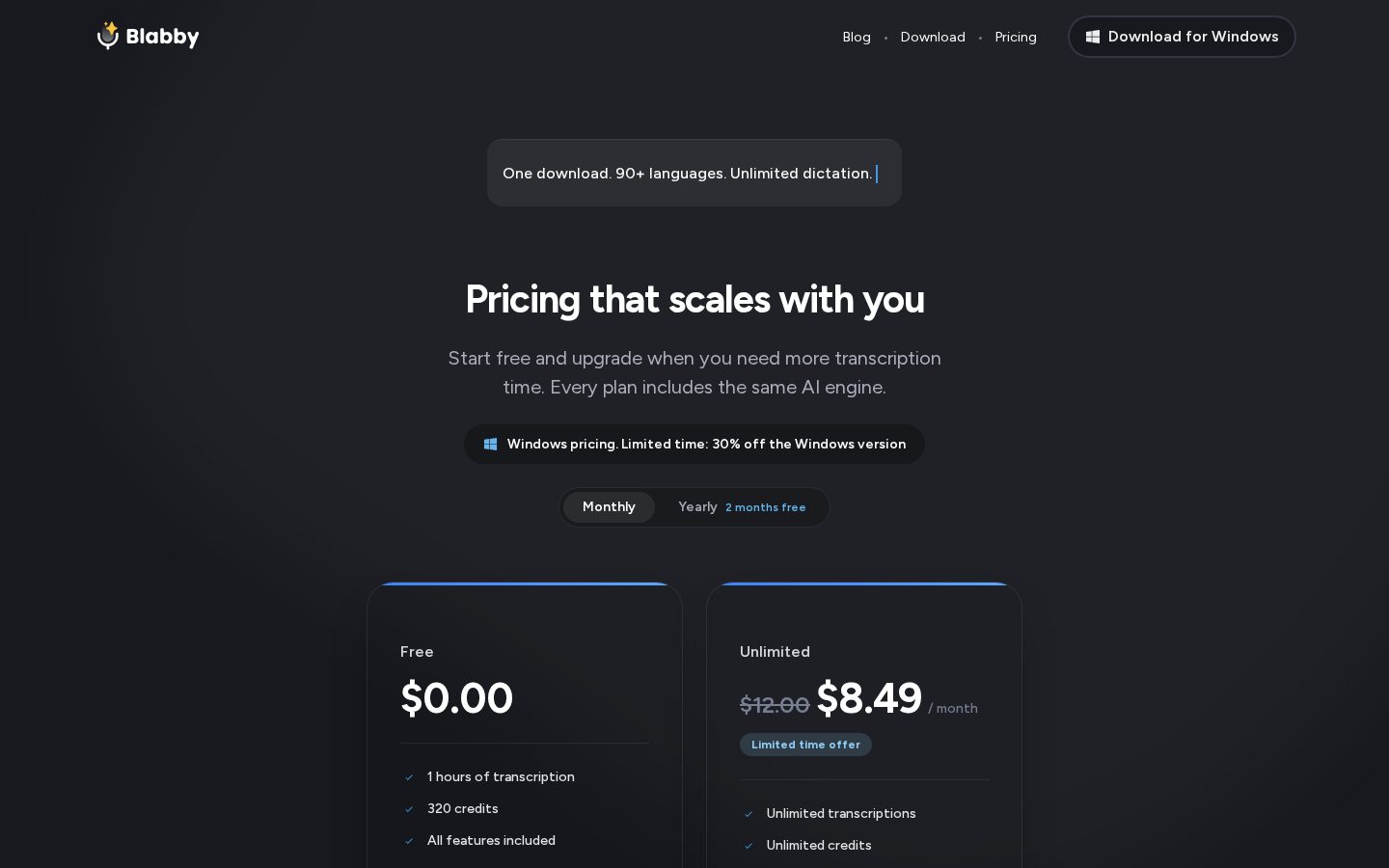 BlabbyAI Pricing