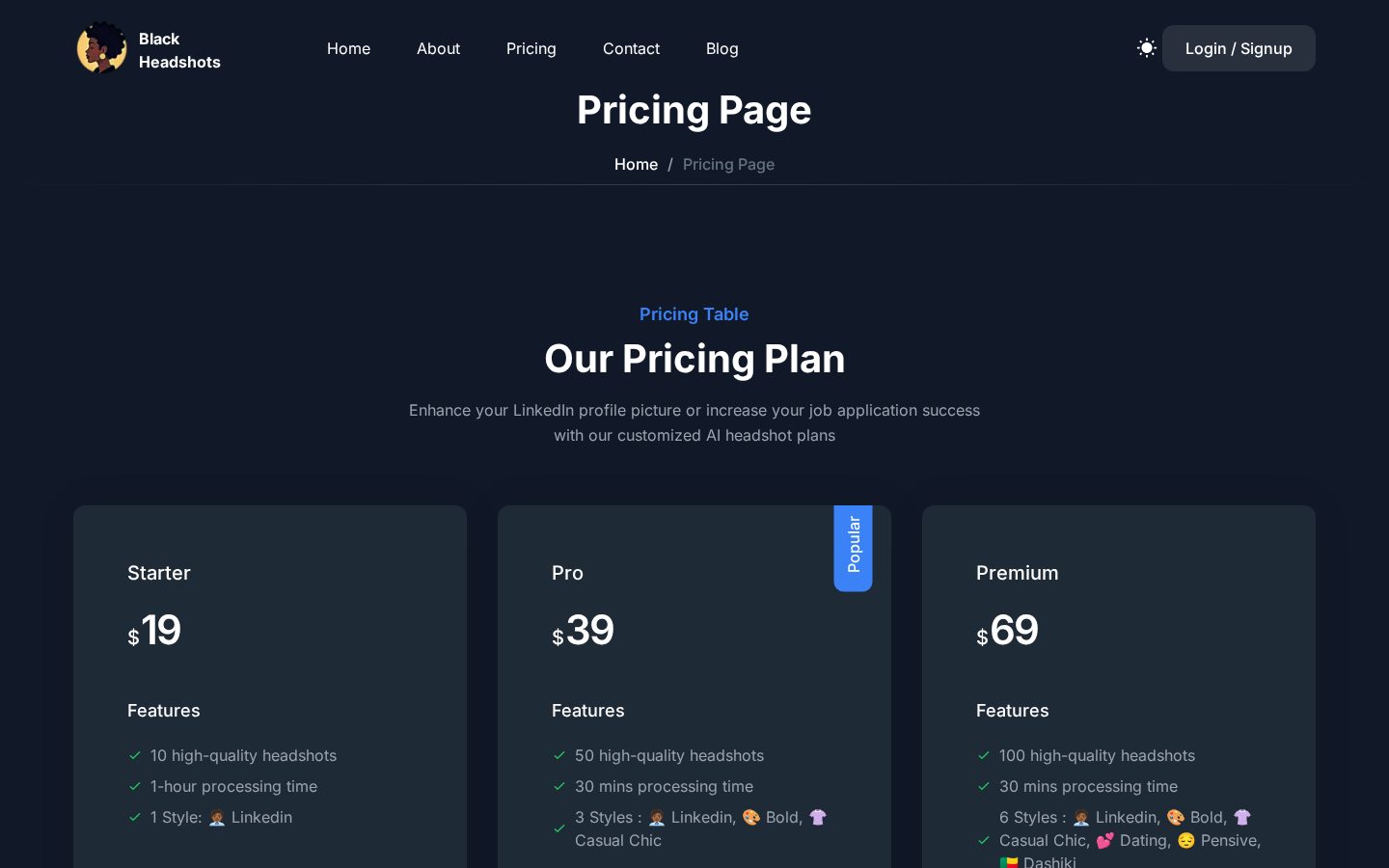 Black Headshots Pricing