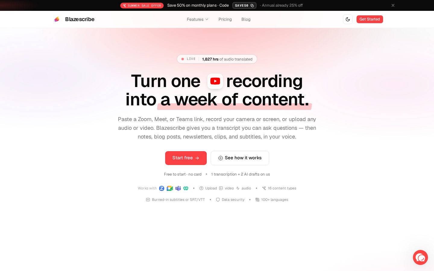 Blazescribe Homepage