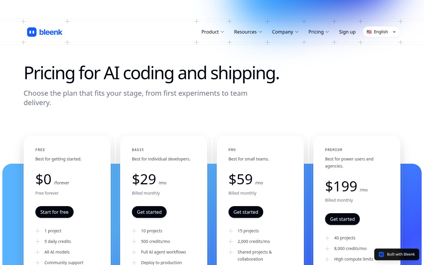 Bleenk Pricing