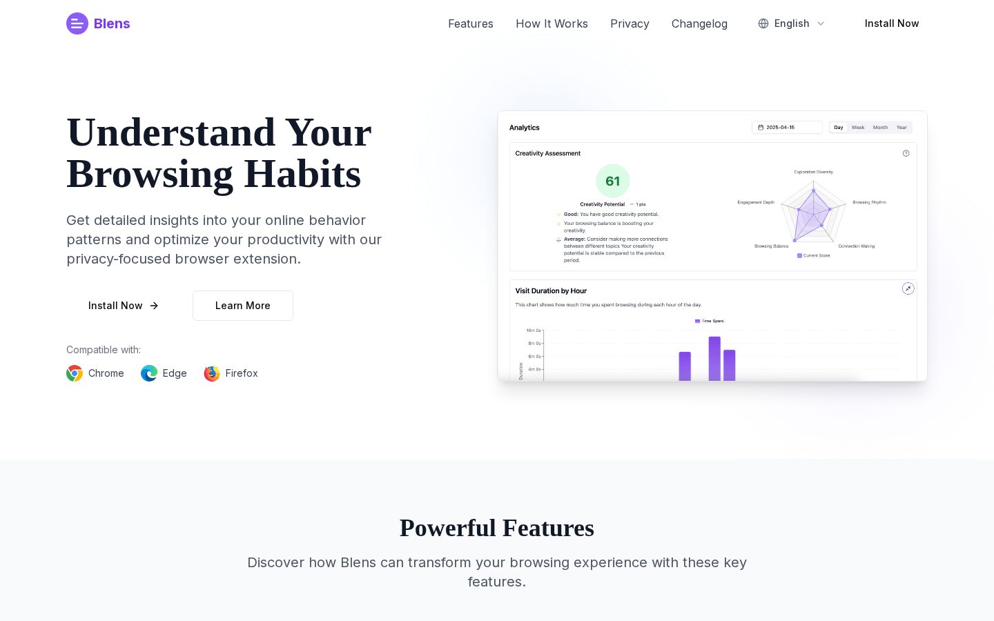 Blens - Time Tracker AI Insight Homepage