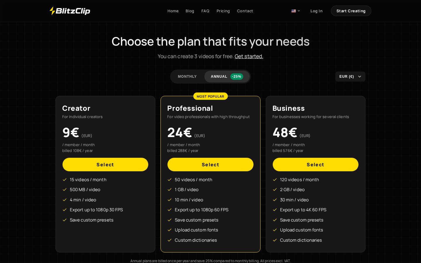 BlitzClip Pricing