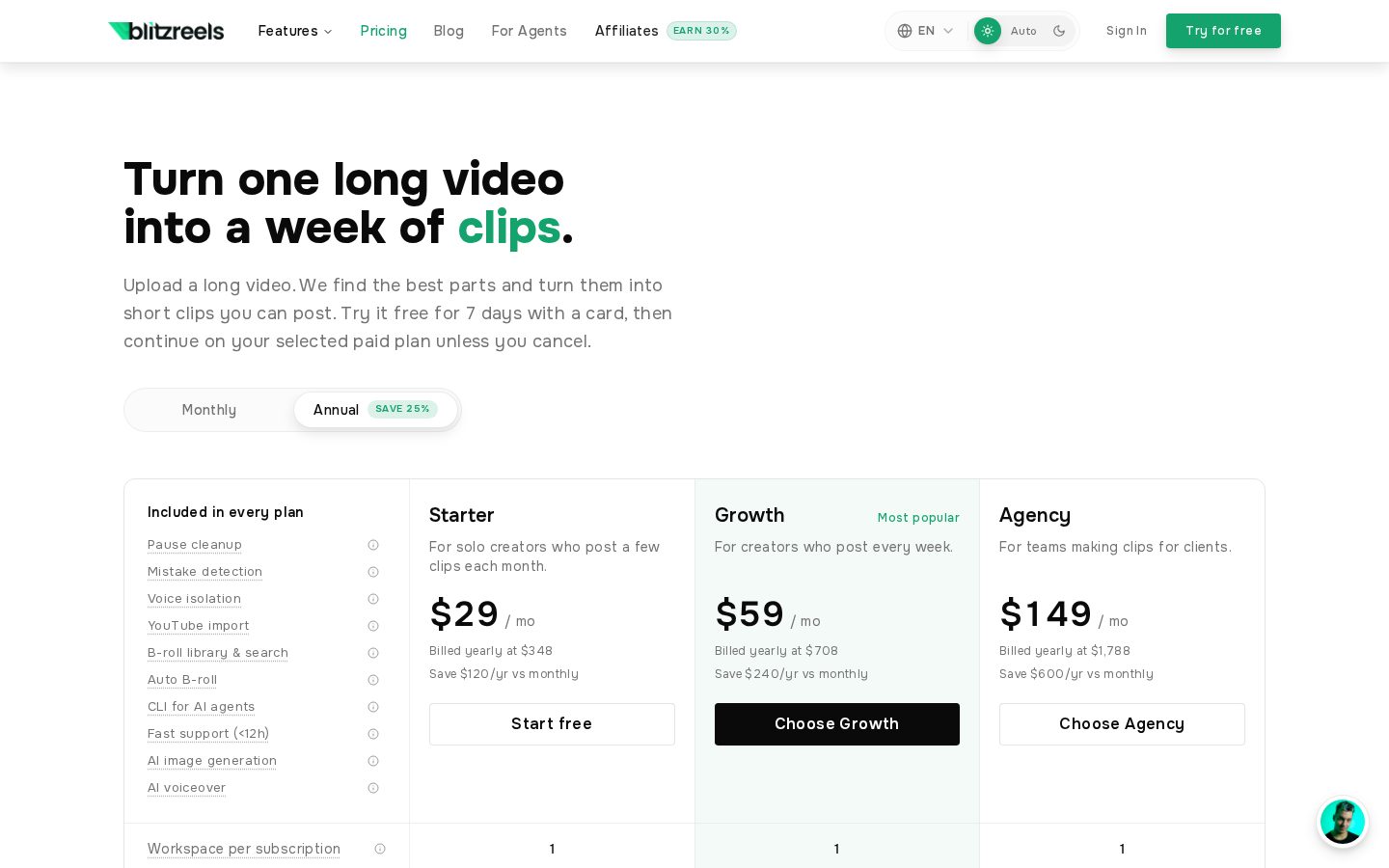 BlitzReels Pricing