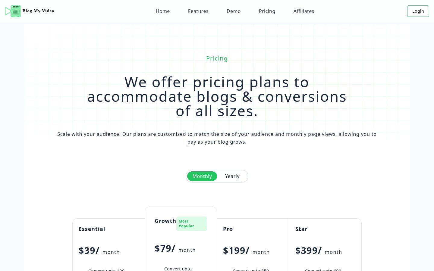 Blog my video Pricing
