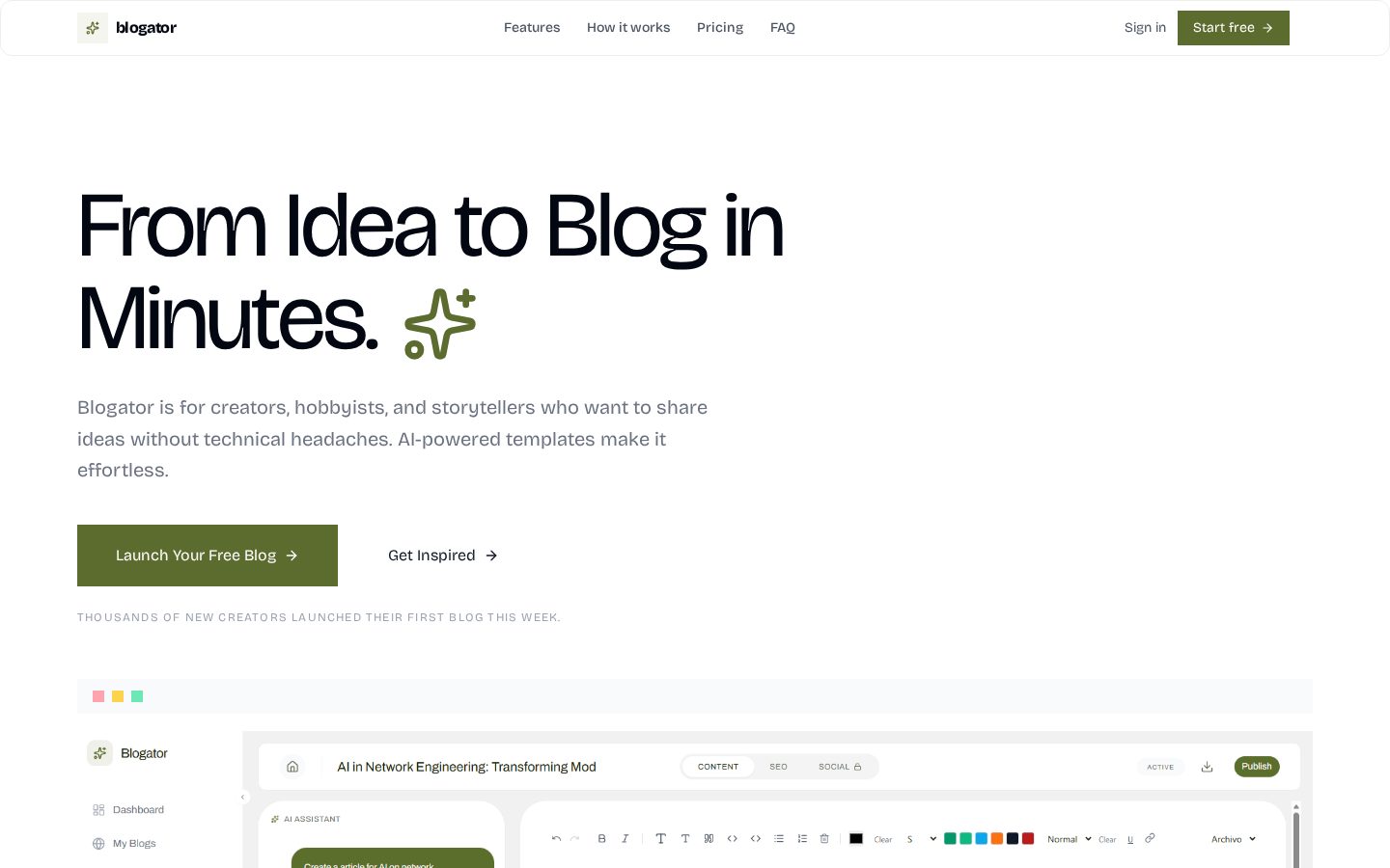 Blogator Homepage