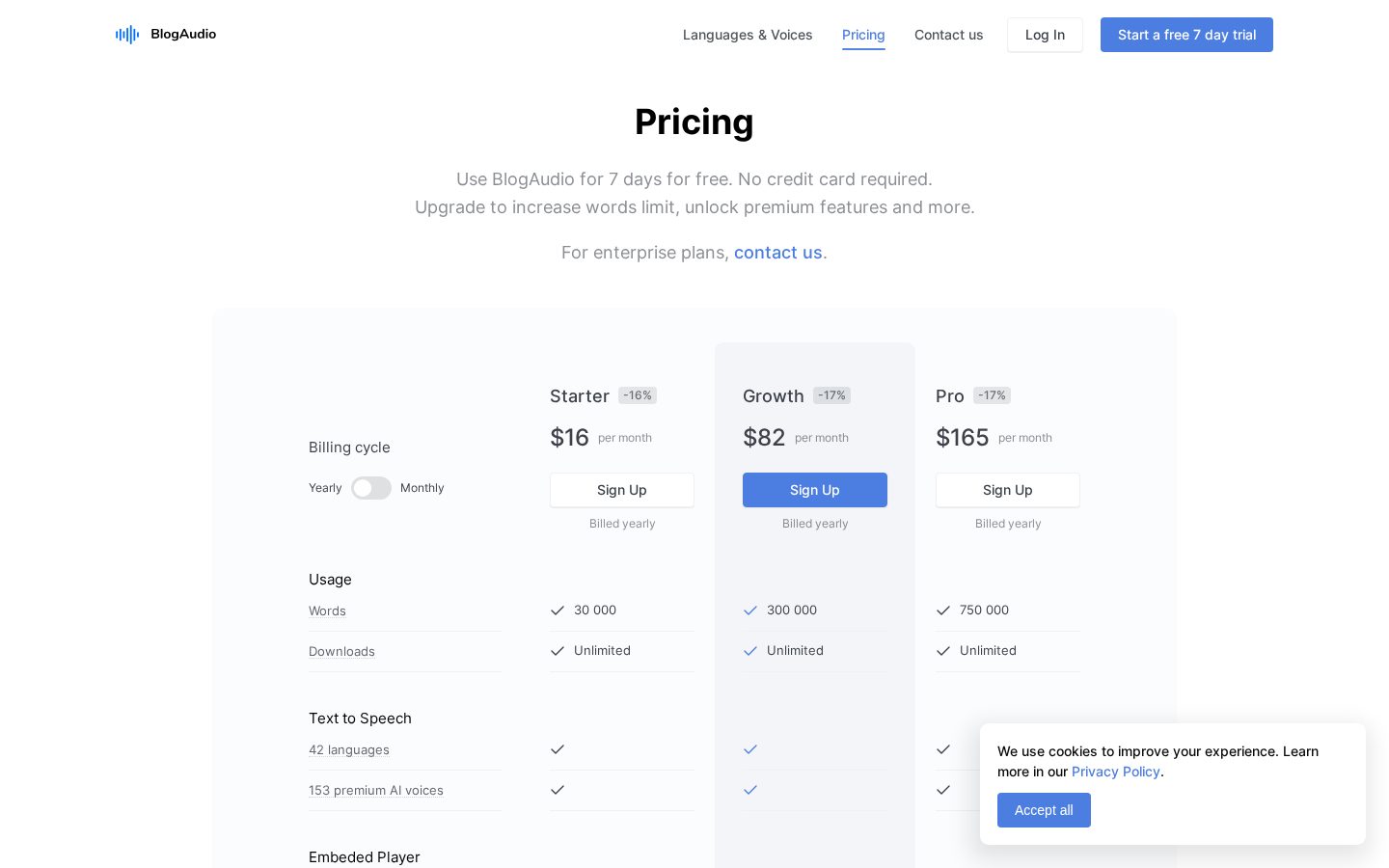 BlogAudio Pricing