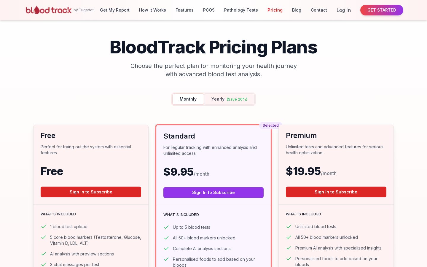 Blood Track Pricing