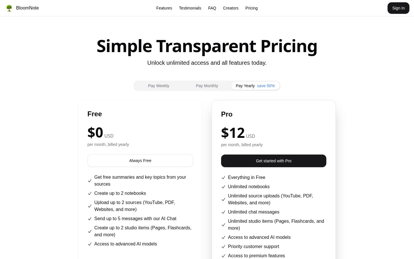 BloomNote Pricing
