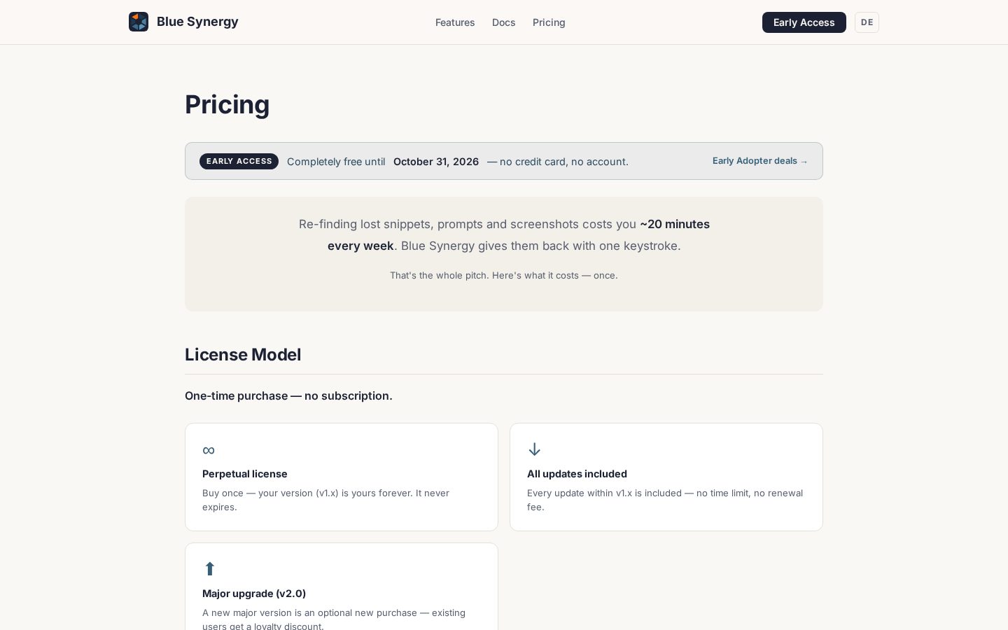 Blue Synergy Pricing