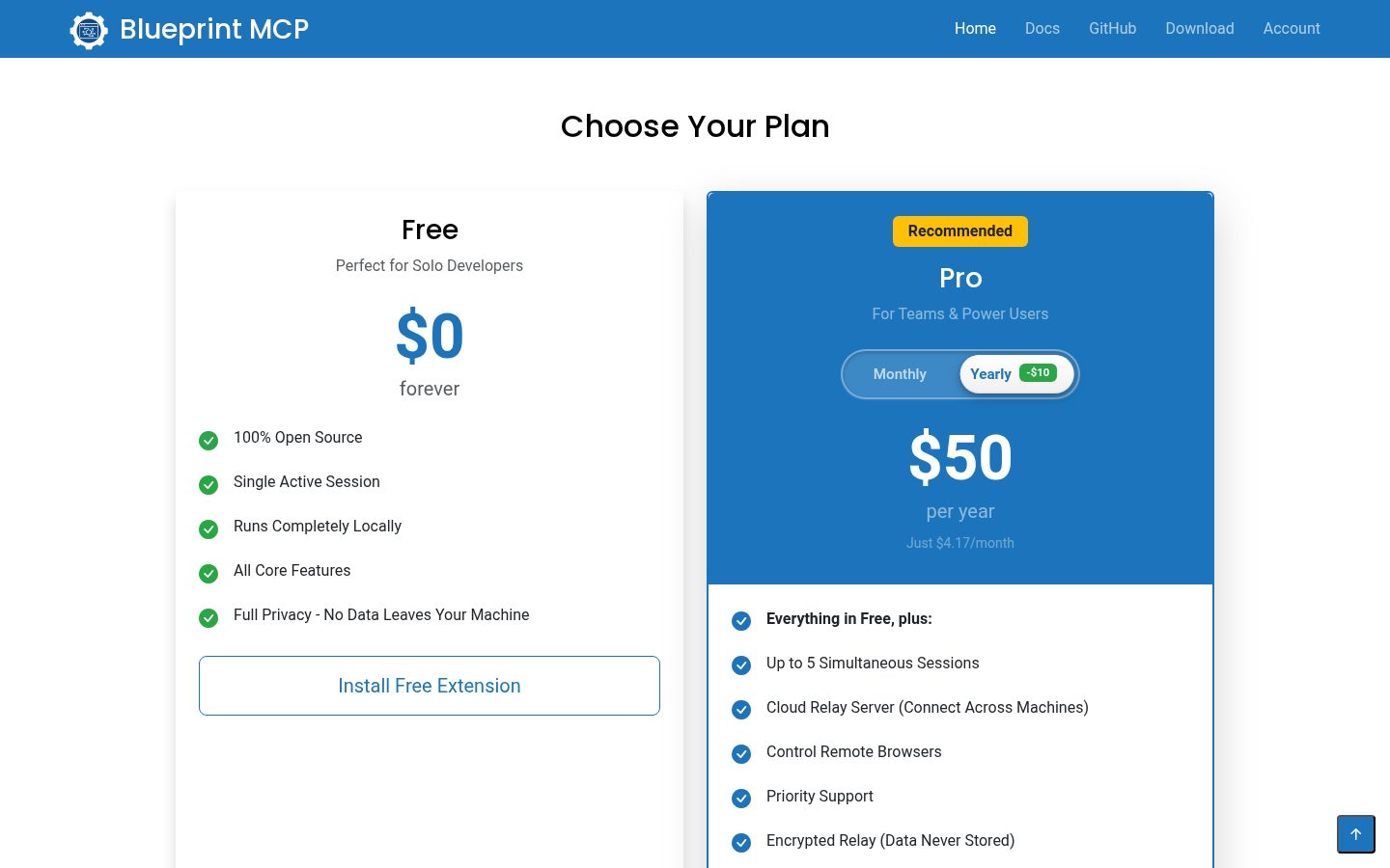 Blueprint MCP for Chrome Pricing