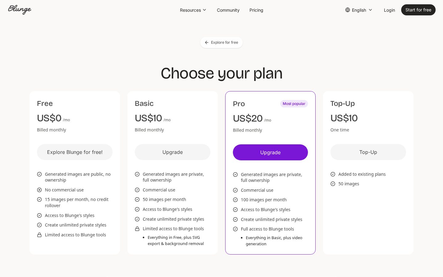 Blunge Pricing