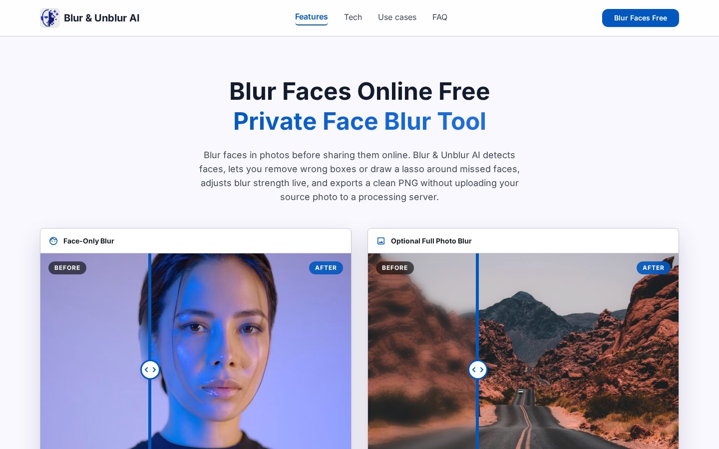 Blur & Unblur AI Homepage