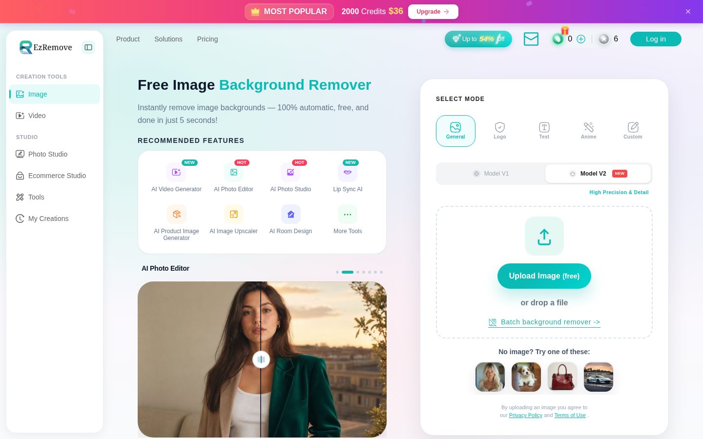 Blurbackground AI Homepage