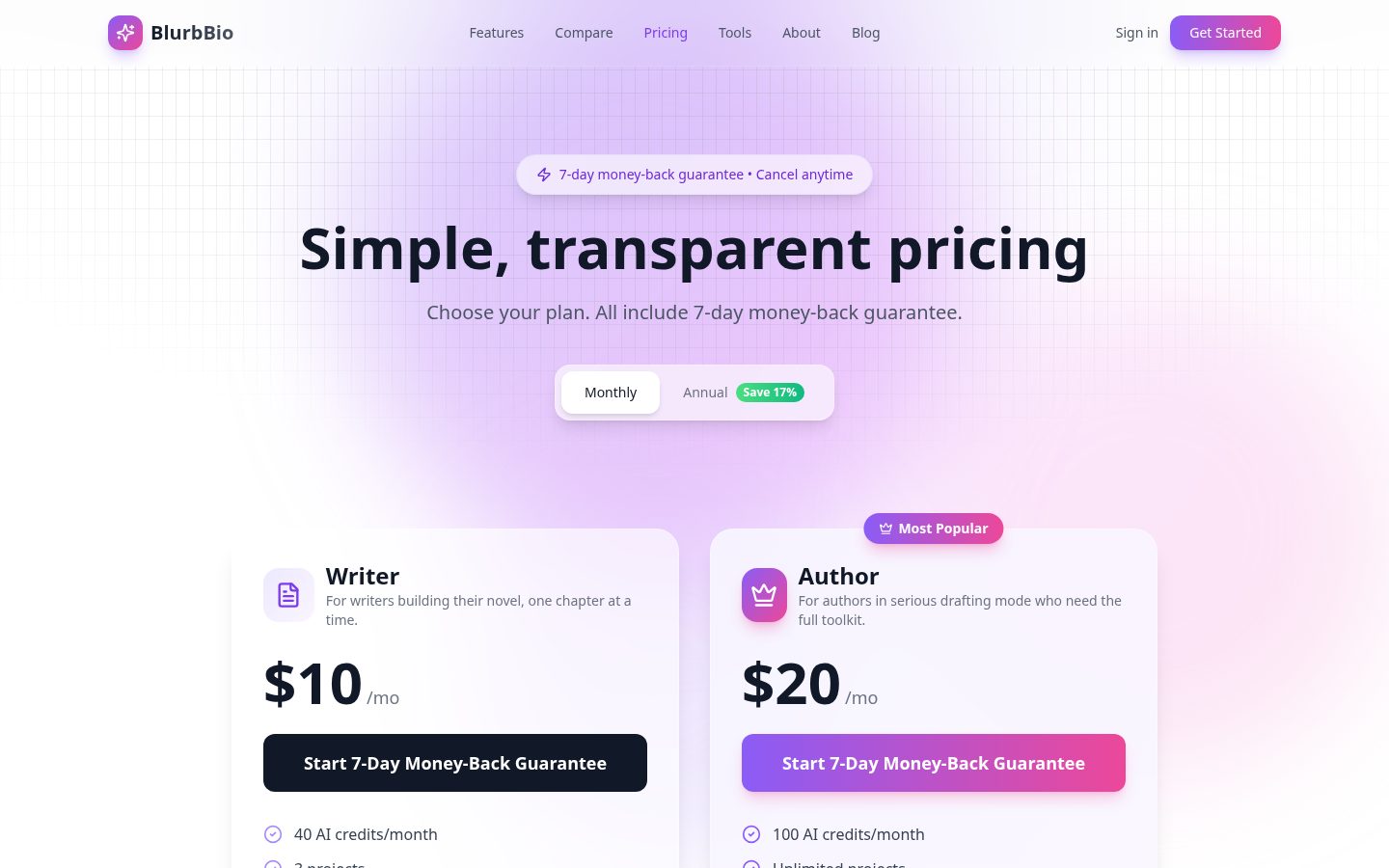 BlurbBio Pricing