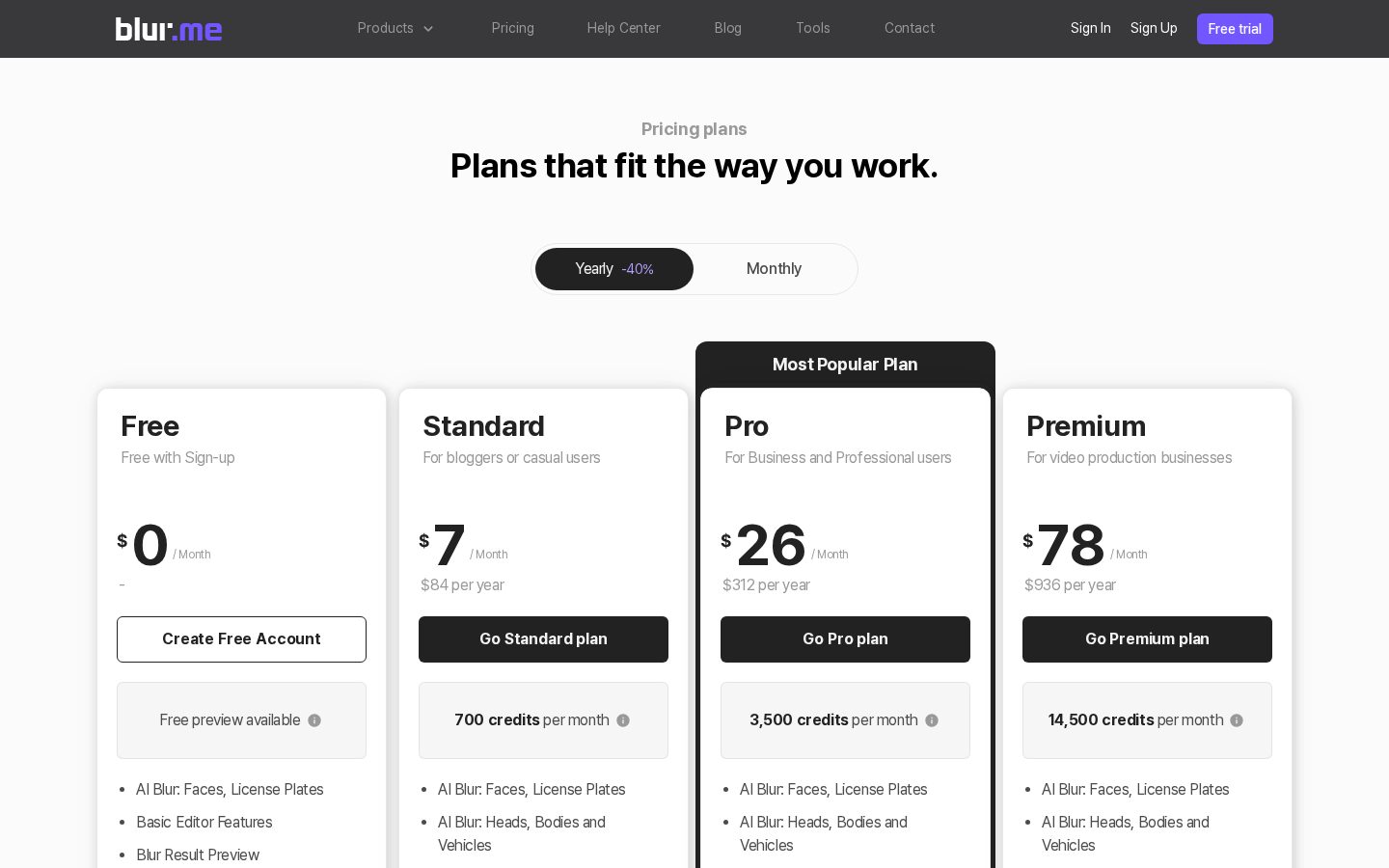 BlurMe Pricing