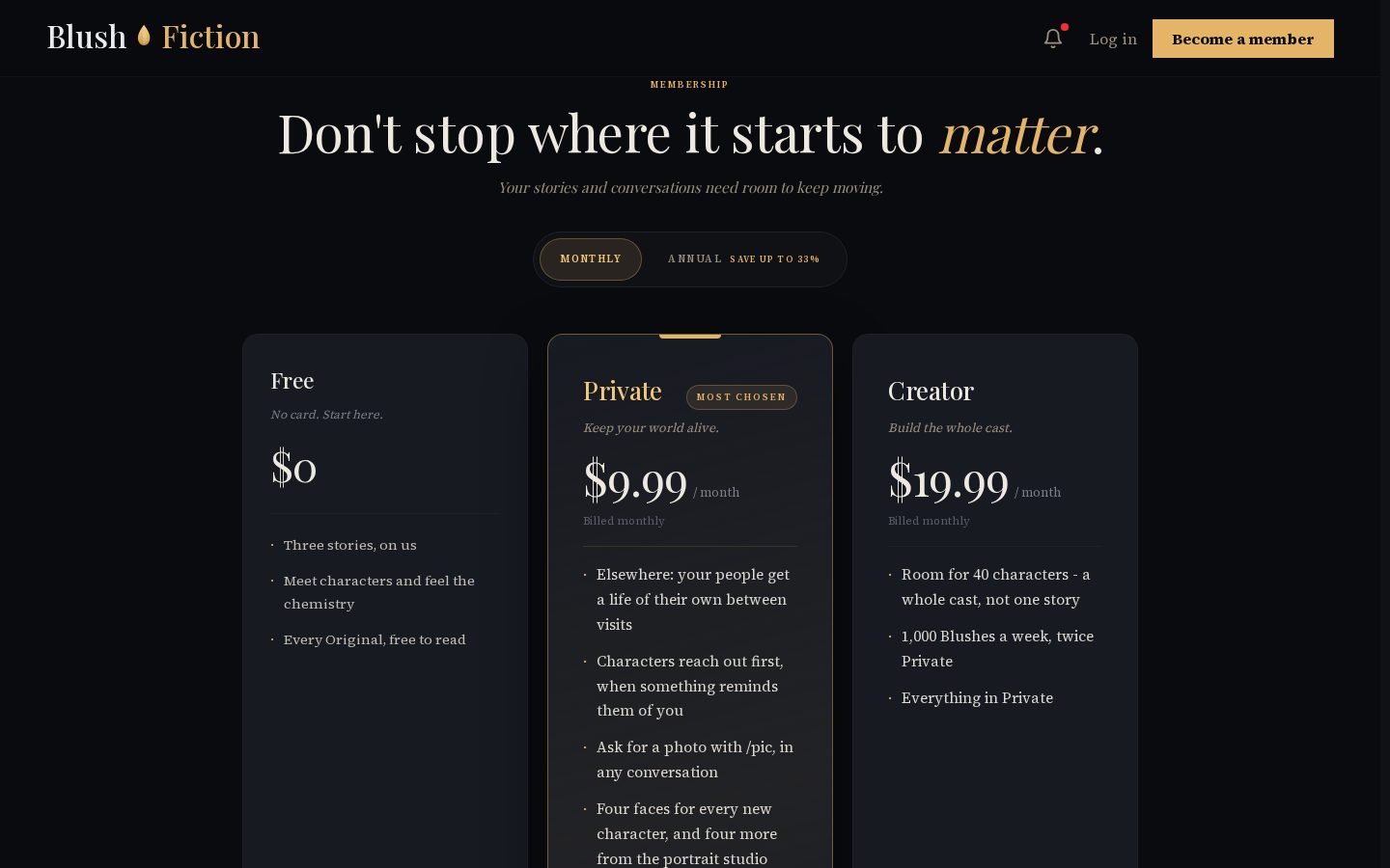 BlushFiction Pricing