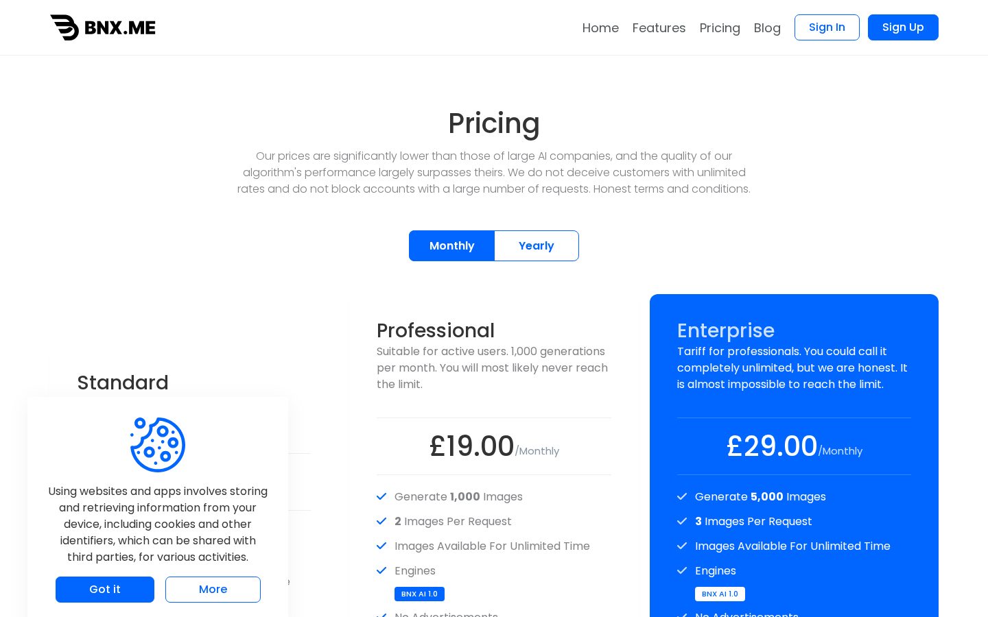 BNX AI Pricing