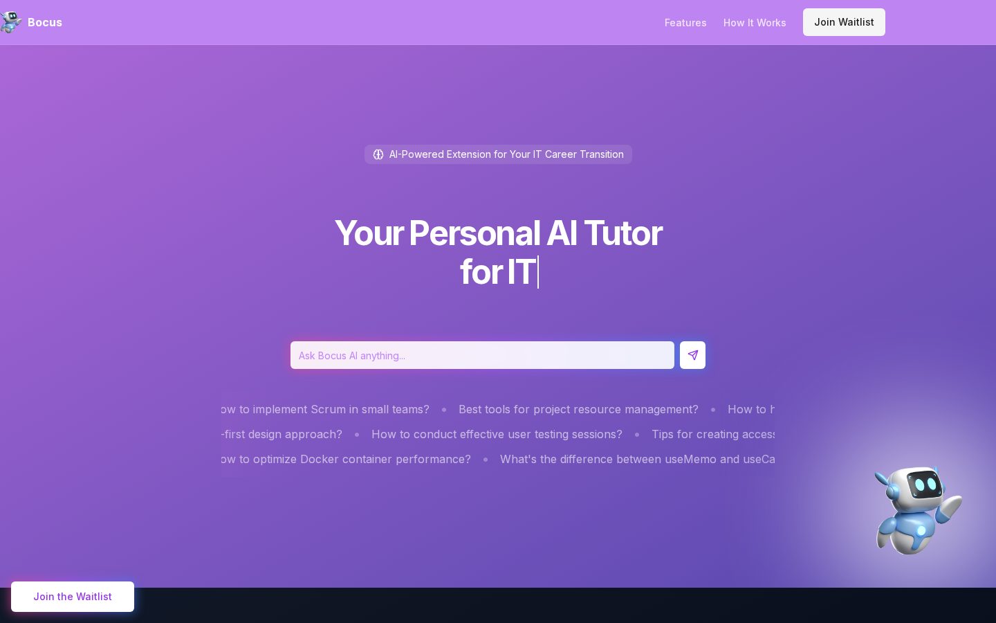 Bocus AI Homepage