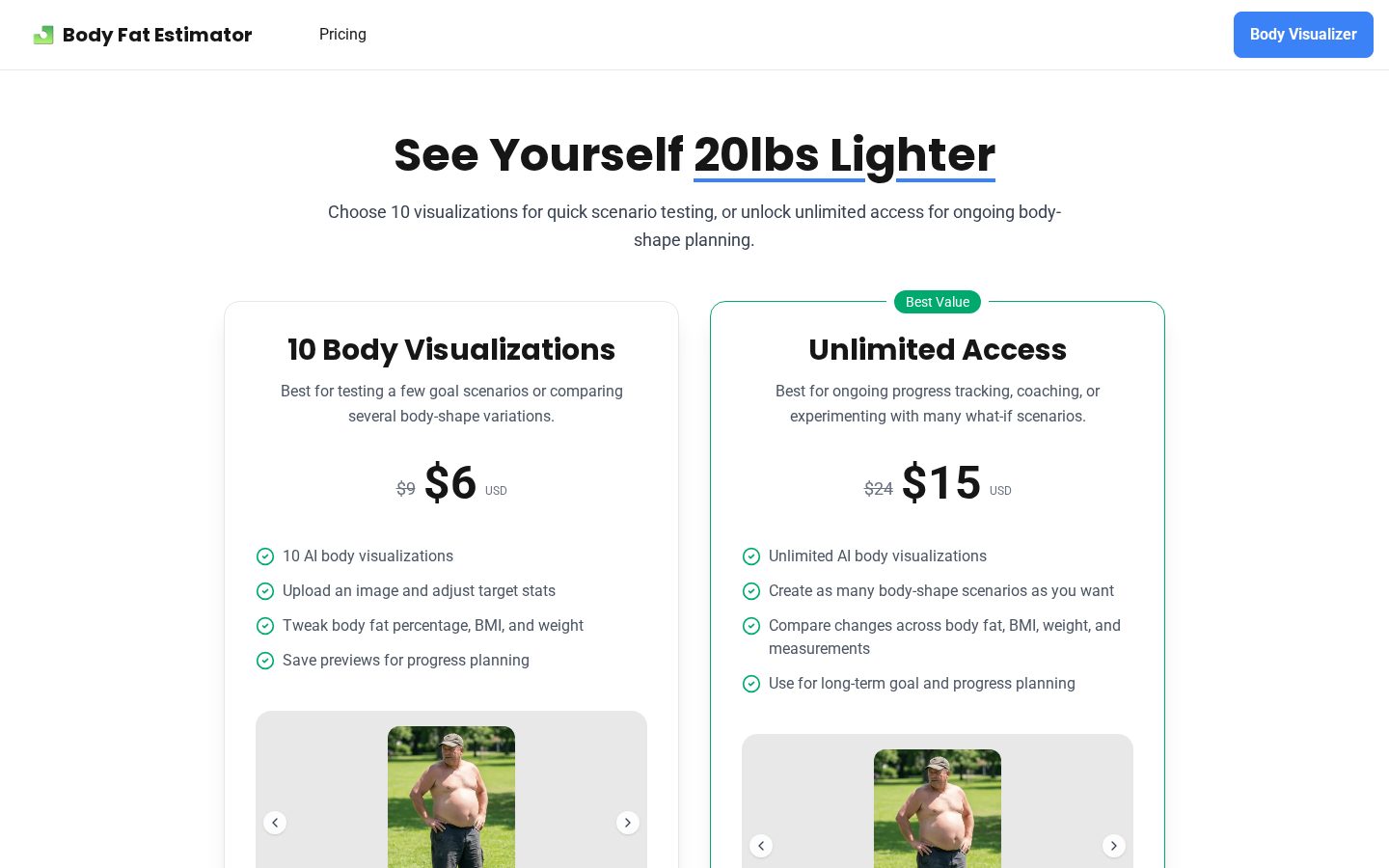 Body Fat Estimator Pricing