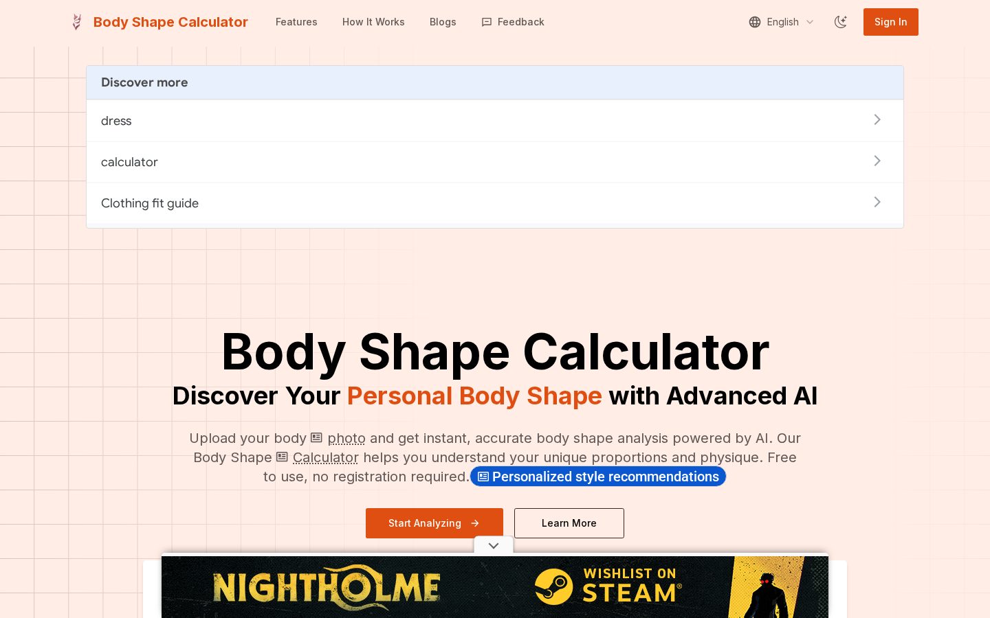 Body Shape Calculator Homepage