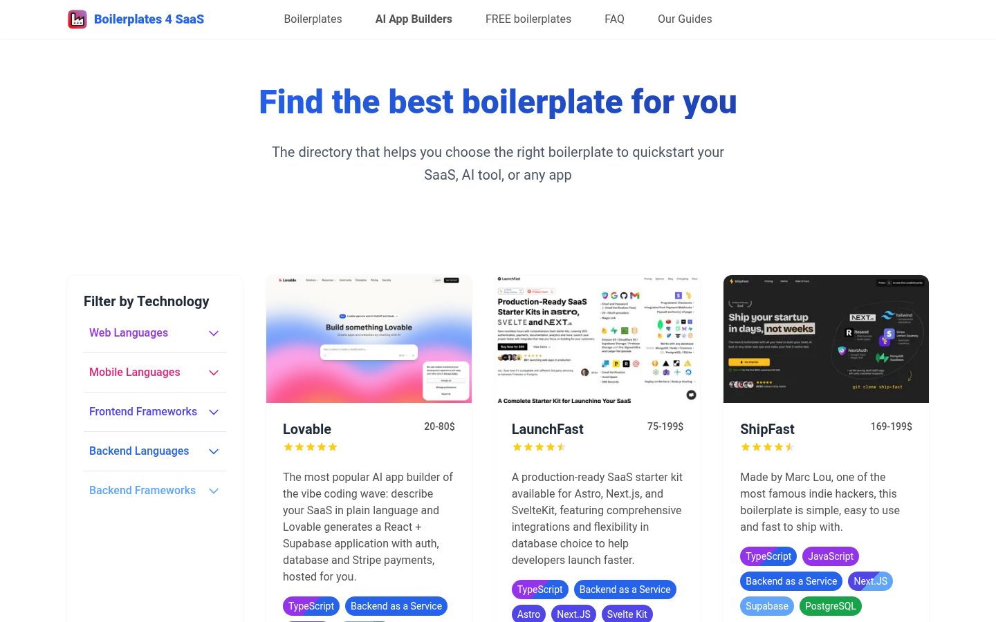 Boilerplates 4 SaaS Homepage
