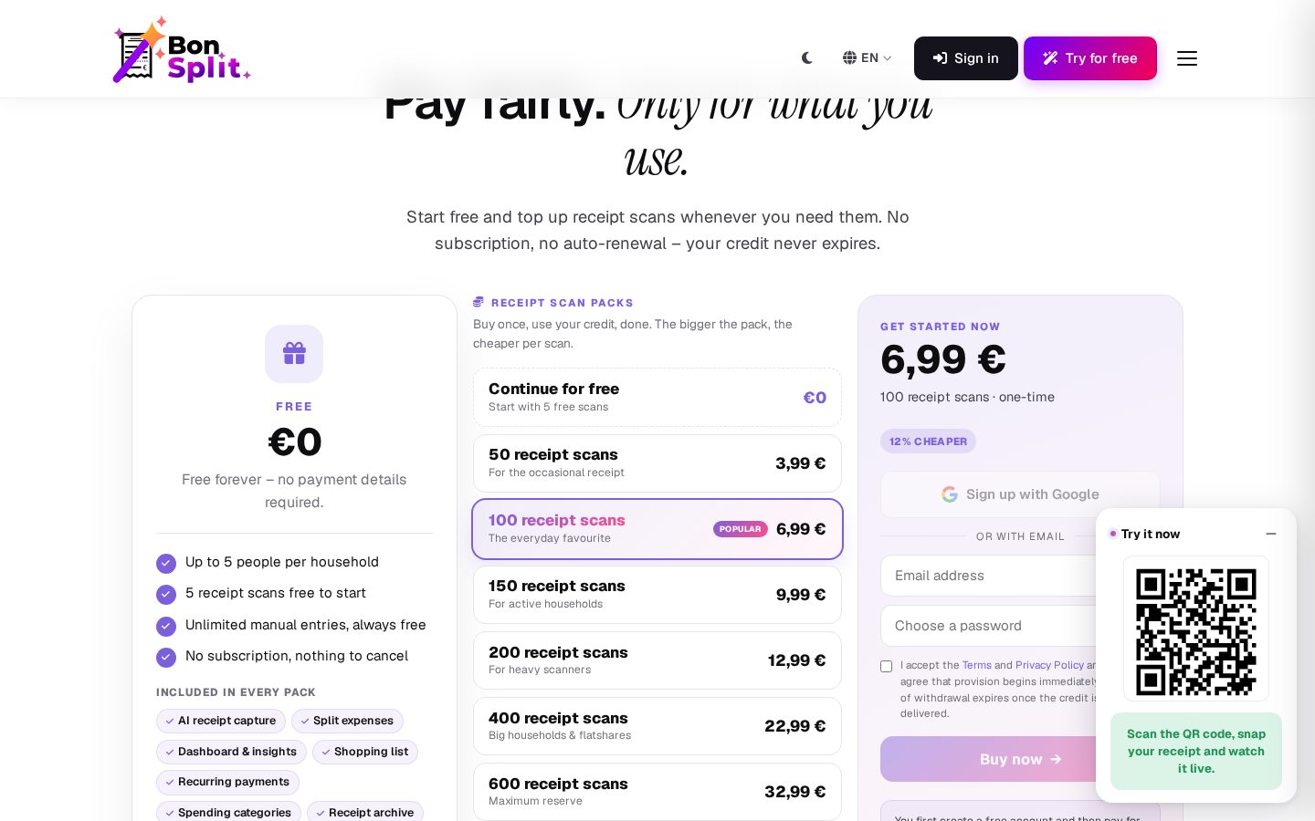 BonSplit Pricing