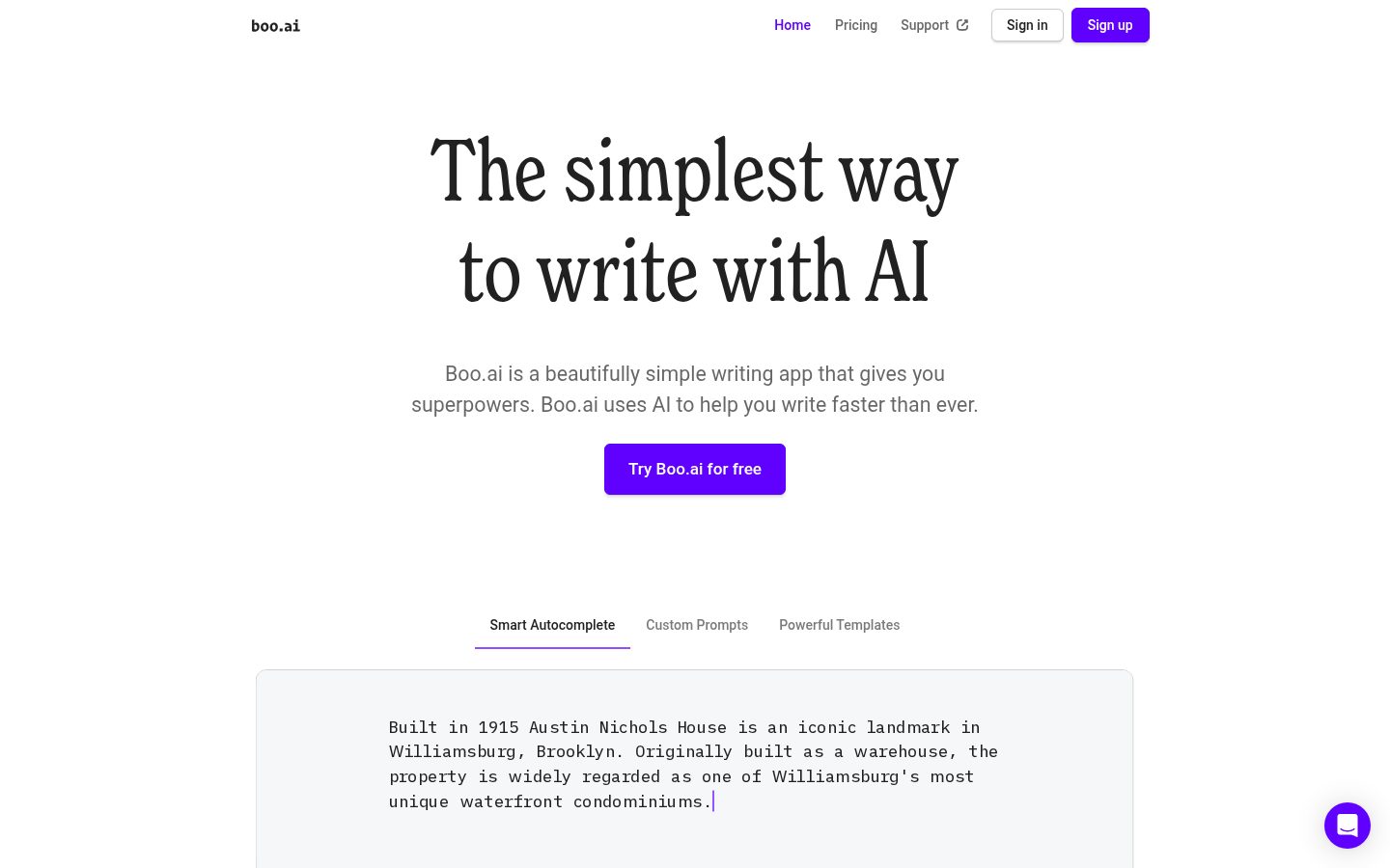 Boo.ai Homepage
