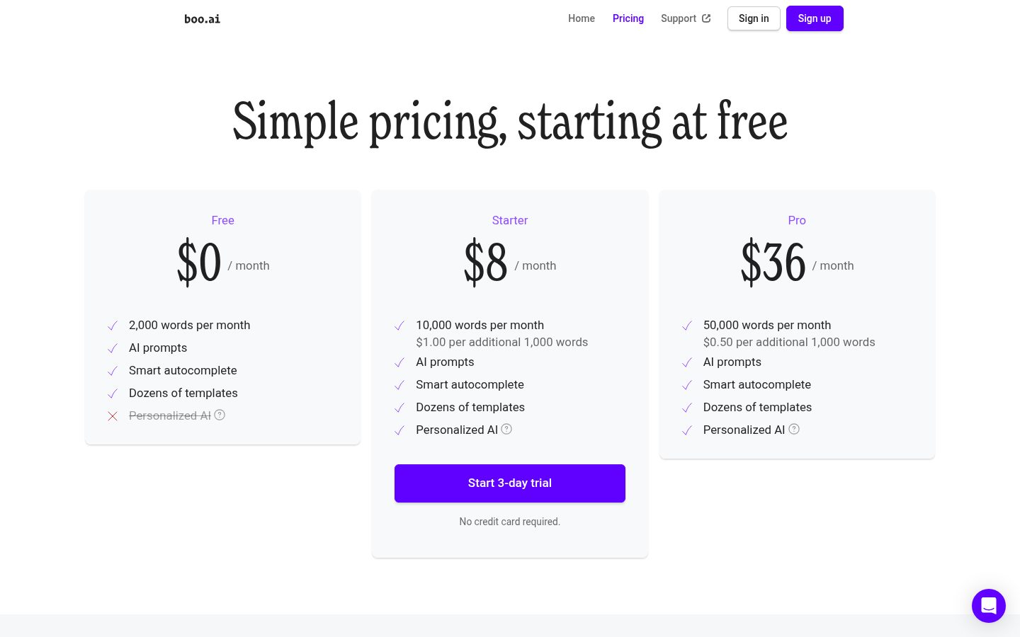 Boo.ai Pricing