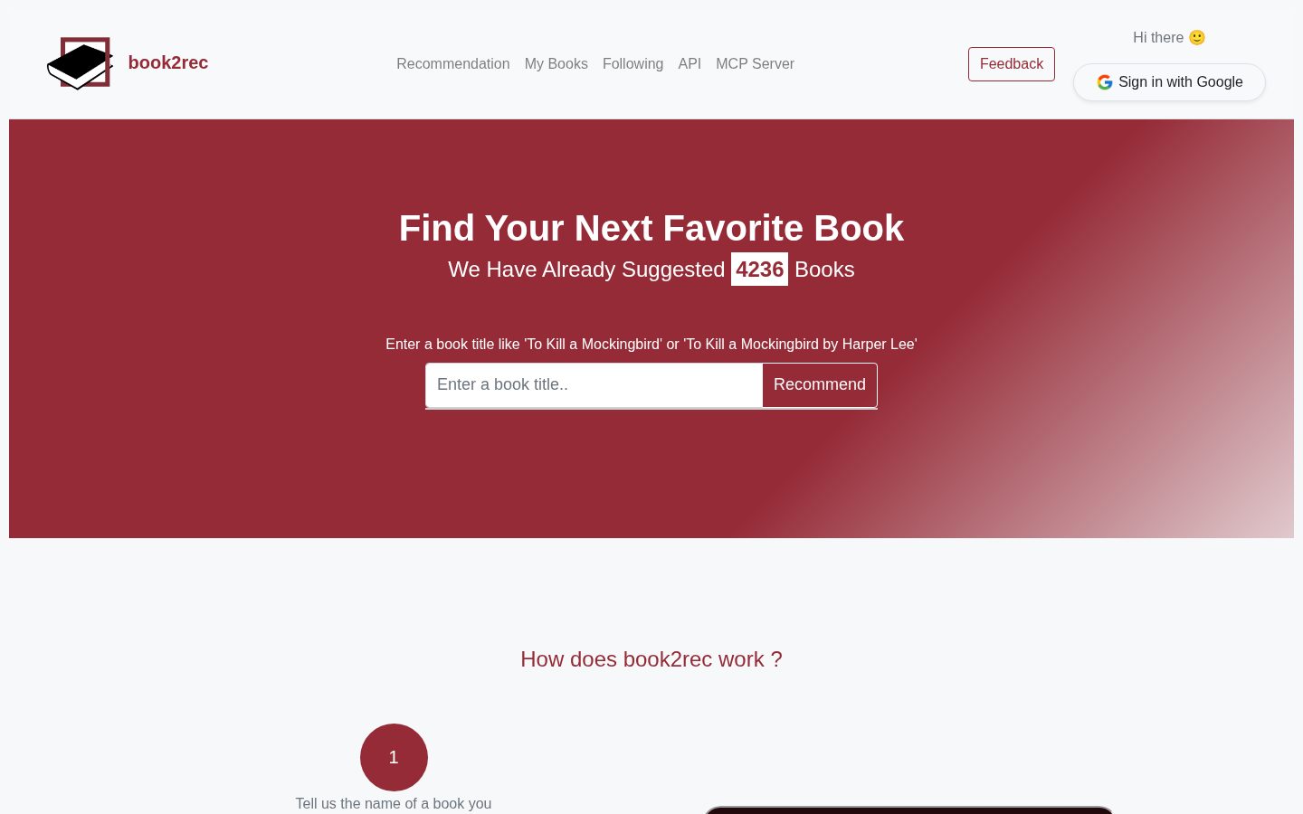 book2rec Homepage
