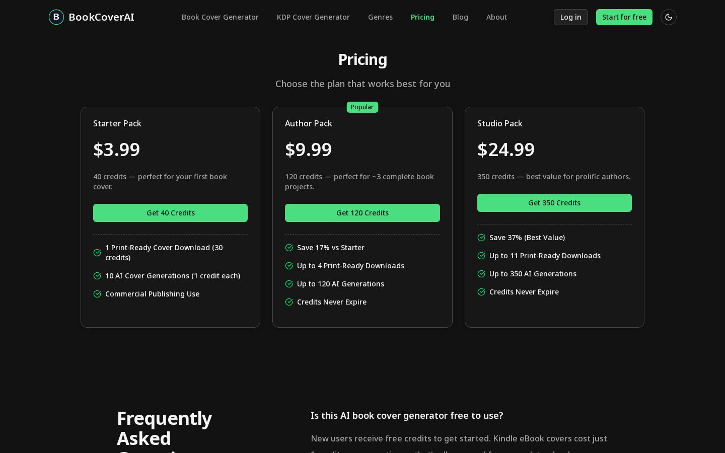BookCoverAI Pricing