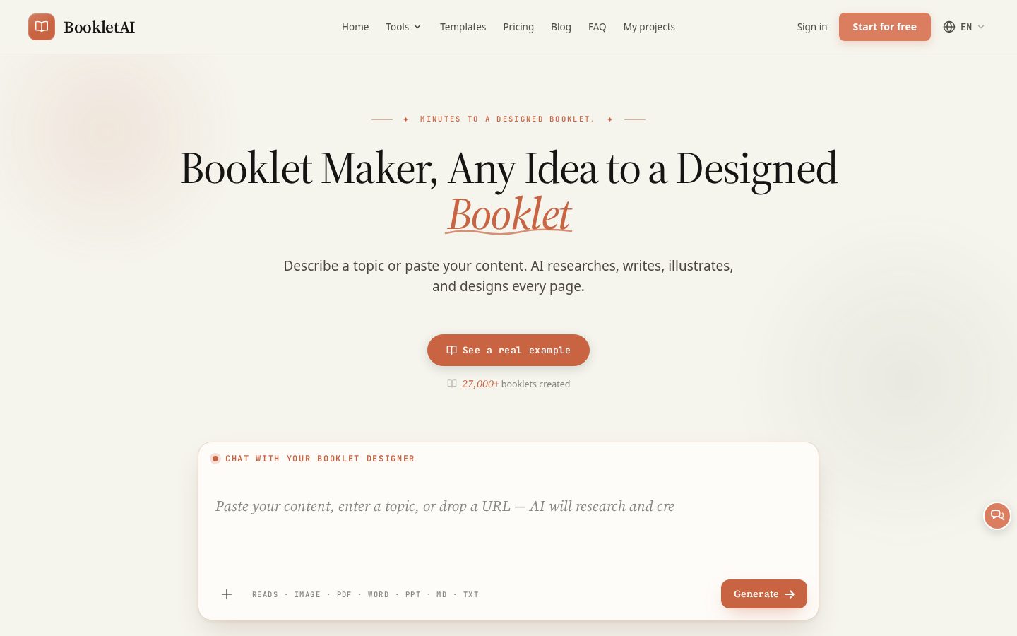 Booklet AI Homepage