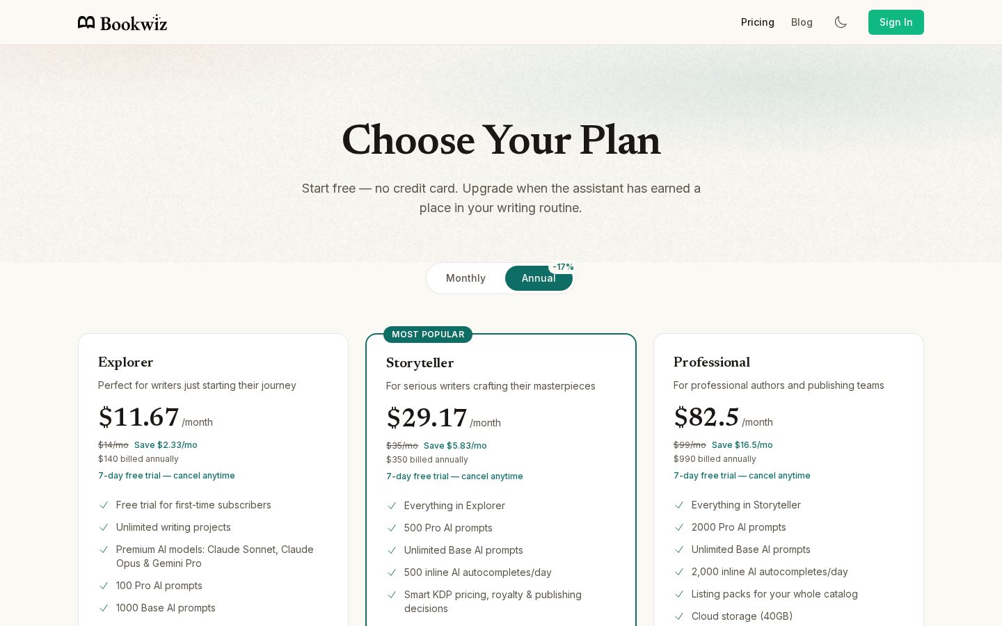 Bookwiz Pricing