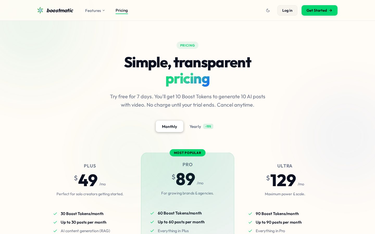 Boostmatic Pricing