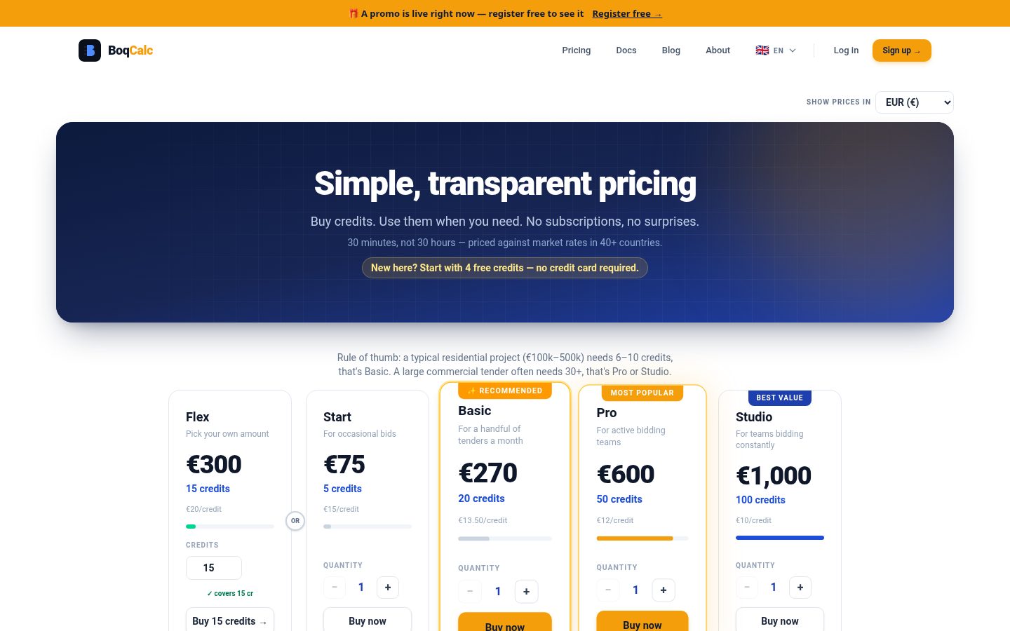 BoqCalc Pricing