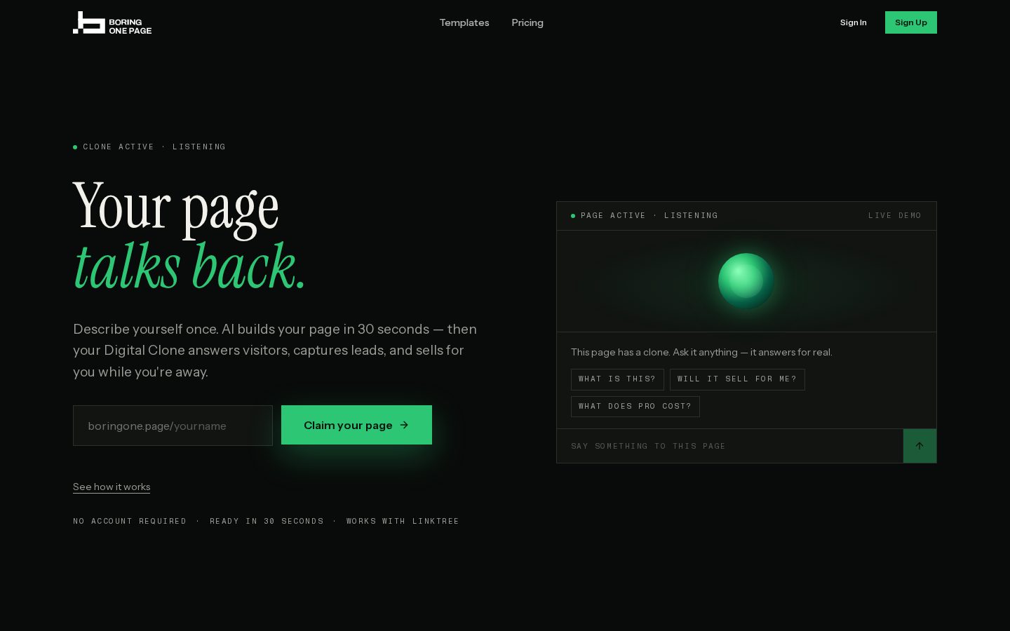 BoringOnePage Homepage